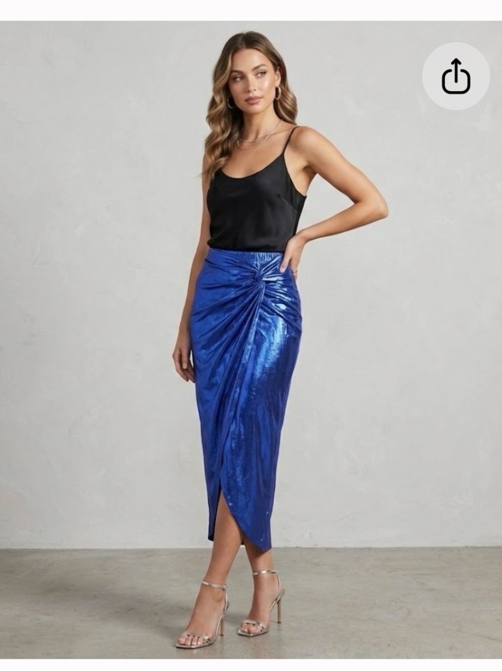💙 Sunshine 79 Metallic Blue Draped Wrap Midi Skirt XS